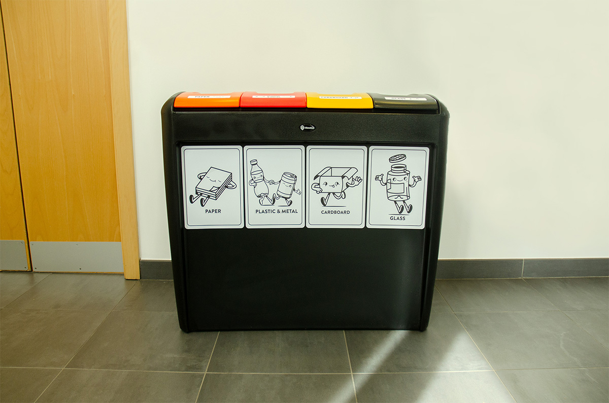 Nexus&reg; Evolution Quad Recycling Bin with personalised front graphic from artwork supplied by the customer